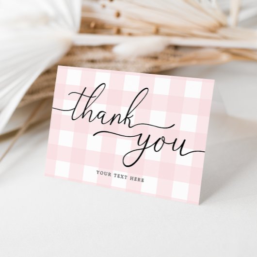 ピンクのギンガム折りたたみ式感謝カード カード