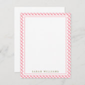 ピンクのギンガム柄 フラット サンクス ノート 招待状 (正面/裏面)