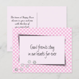 ピンクのギンガム模様のペットロス　獣医から ポストカード