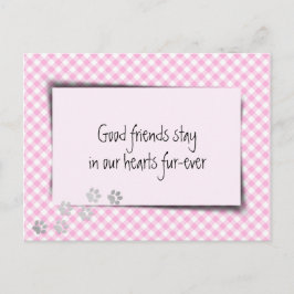 ピンクのギンガム模様のペットロス　獣医から ポストカード