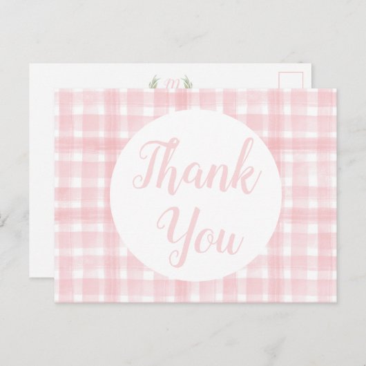 ピンクのギンガム模様のラウレルクラストのポストカード ポストカード (正面/裏面)