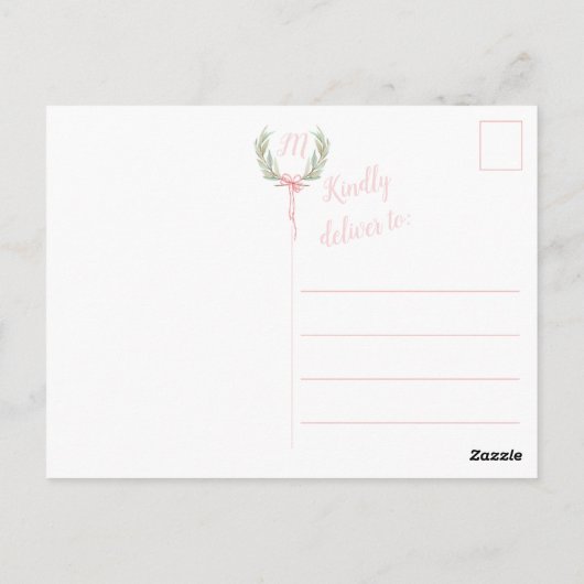 ピンクのギンガム模様のラウレルクラストのポストカード ポストカード (裏面)