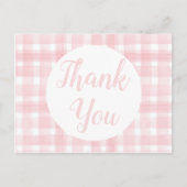 ピンクのギンガム模様のラウレルクレストのポストカード ポストカード (正面)