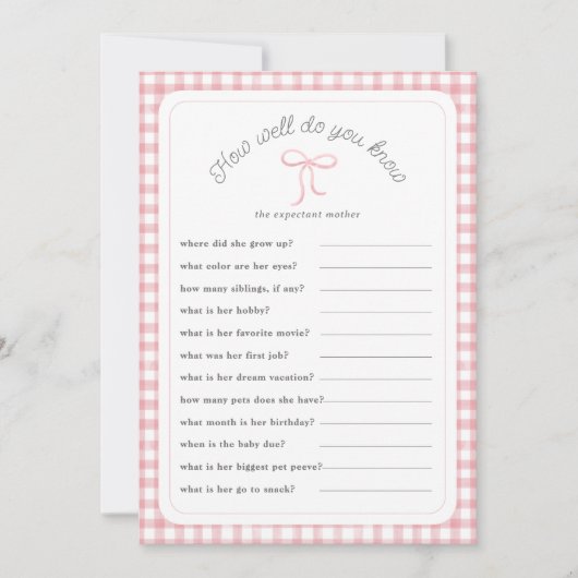 ピンクのギンガム模様 どれくらい知ってる？シャワーゲーム カード (正面)
