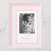 ピンクのギンガム甘いプライド誕生のお知らせ 案内状 (正面/裏面)