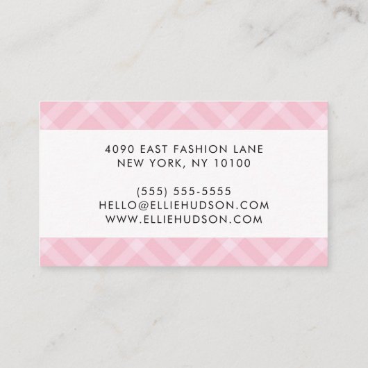 ピンクのギンガム、ギンガムパターン、幾何学的パターン 名刺 (裏面)