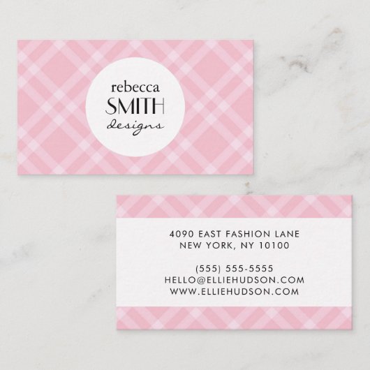 ピンクのギンガム、ギンガムパターン、幾何学的パターン 名刺 (正面/裏面)
