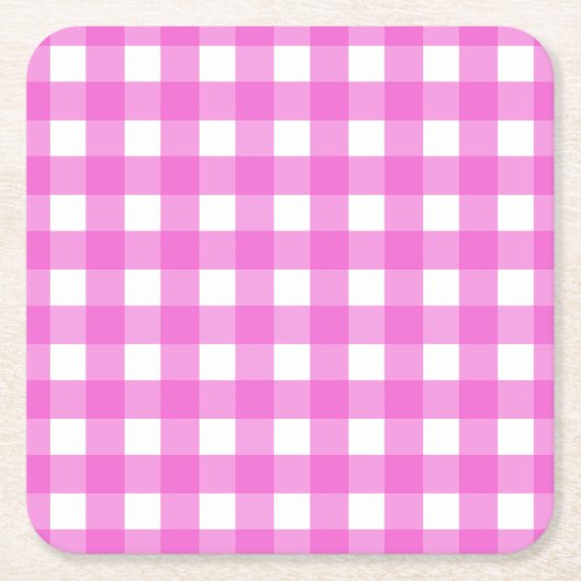 ピンクのギンガム スクエアペーパーコースター (正面)