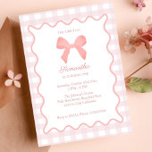 ピンクのギンガム ピンクのリボン 誕生日 招待状