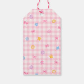 ピンクのギンガム フラワーボウ ベビーシャワー ギフトタグ (裏面)