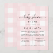 ピンクのギンガム ベイビーシャワーの郵送招待状 招待状 (正面/裏面)