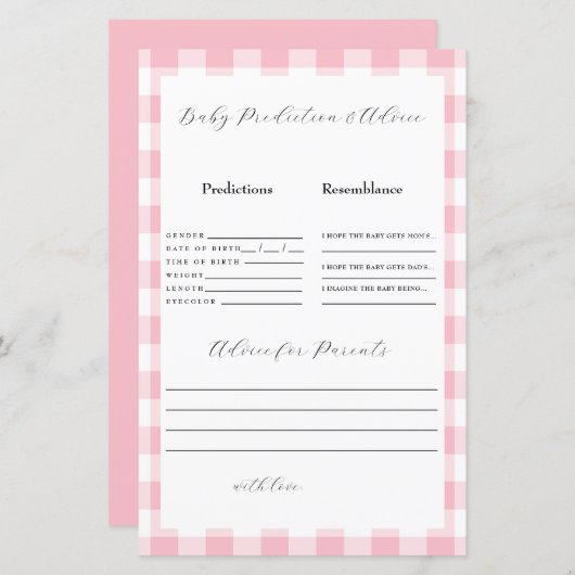 ピンクのギンガム ベイビー 予測 (正面/裏面)