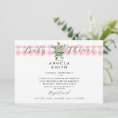 ピンクのギンガム ワイルドフラワー ベビーシャワー 招待状 (スタンド正面)