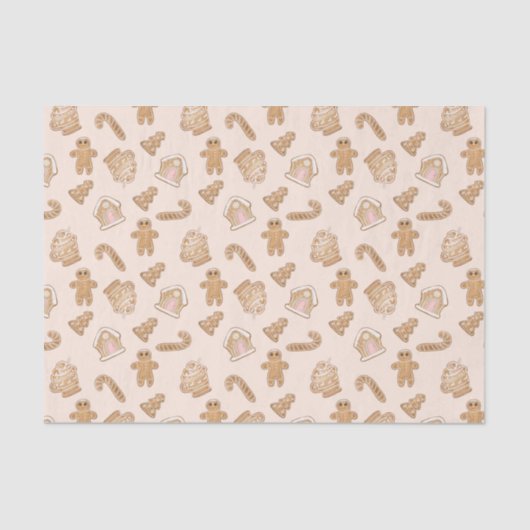 ピンクのギンジャーブレッドのクリスマスパターン 薄葉紙 (正面)