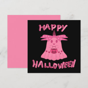 ピンクのクォケットガールお化けのハッピーハロウィンデジタルアート カード