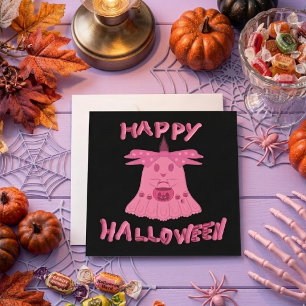 ピンクのクォケットガールお化けのハッピーハロウィンデジタルアート カード