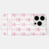 ピンクのクォケットボウストライプモノグラム Case-Mate iPhoneケース (裏面 (横))