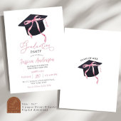 ピンクのクォレットリボン卒業パーティー 招待状