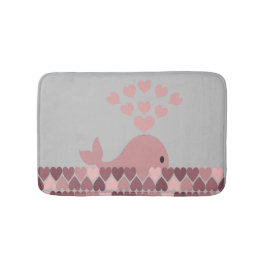 ピンクのクジラとハート バスマット