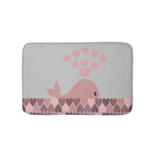 ピンクのクジラとハート バスマット (正面)