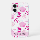 ピンクのクジラのイラストとお名前 iPhone 16ケース (裏面)