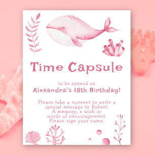 ピンクのクジラのタイムカプセル 1歳の誕生日 ポスター