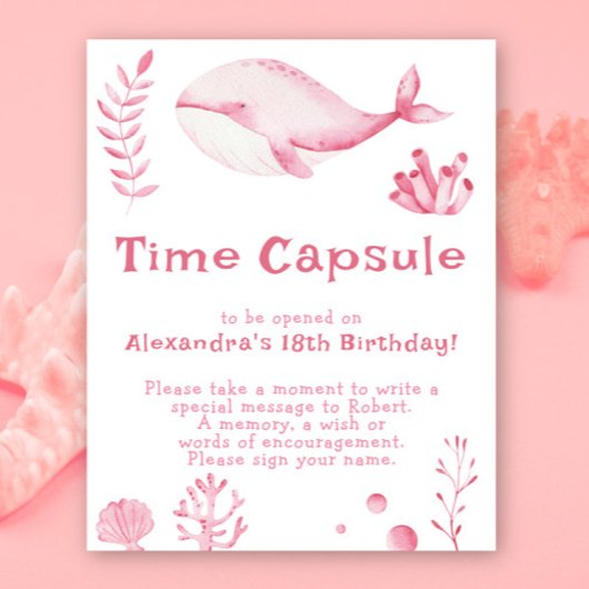 ピンクのクジラのタイムカプセル 1歳の誕生日 ポスター