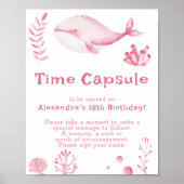 ピンクのクジラのタイムカプセル 1歳の誕生日 ポスター (正面)