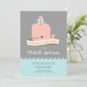 ピンクのクジラのベビーシャワー招待状 招待状 (スタンド正面)