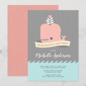 ピンクのクジラのベビーシャワー招待状 招待状 (正面/裏面)