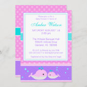 ピンクのクジラのベビーシャワー招待状 招待状 (正面/裏面)