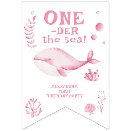 ピンクのクジラの海のワンダフル1歳の誕生日 バンティングフラッグ
