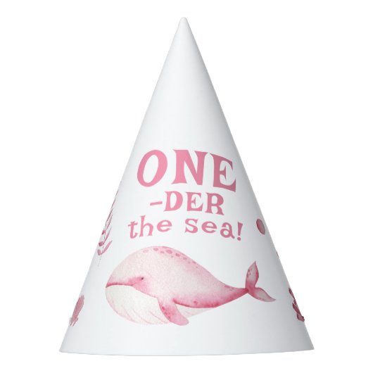 ピンクのクジラの海の1歳の誕生日  パーティーハット (正面)
