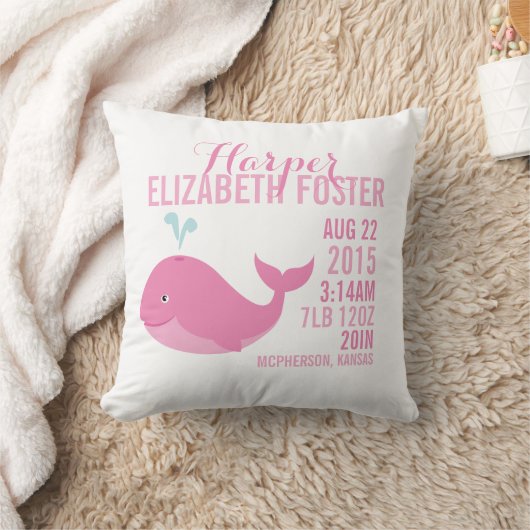 ピンクのクジラの誕生の発表の子供部屋の枕 クッション (ブランケット)