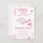 ピンクのクジラ オンデア ザ シー 1歳の誕生日 サンキューカード (正面)