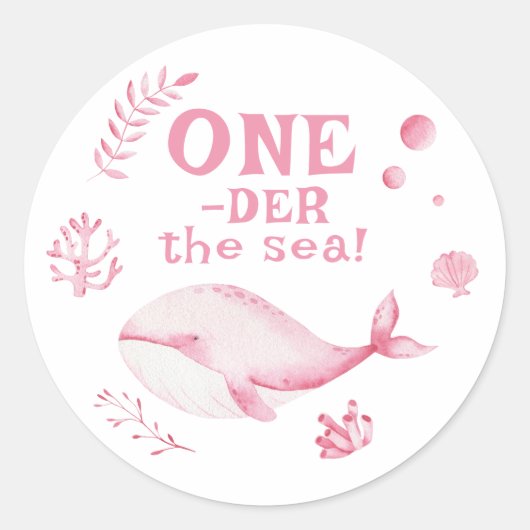 ピンクのクジラ　ワンダーの海　１歳の誕生日  ラウンドシール (正面)