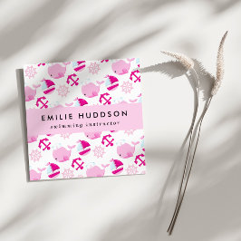 ピンクのクジラ、泳ぐインストラクター、スイミングコーチ スクエア名刺