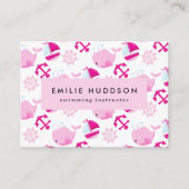 ピンクのクジラ、泳ぐインストラクター、スイミングコーチ 名刺 (正面)