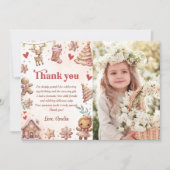 ピンクのクッキーとクリスマスの誕生日写真ありがとうカード 招待状 (正面)