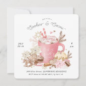 ピンクのクッキーとココアのホリデーパーティー招待状 招待状 (正面)