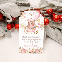 ピンクのクマのクリスマスベビーシャワーのサンクスギフト