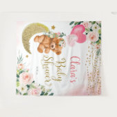 ピンクのクマのバルーン赤ちゃんシャワーのサイン タペストリー (正面(横))