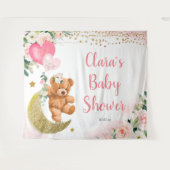 ピンクのクマのバルーン赤ちゃんシャワーサインのタペストリー タペストリー (正面(横))