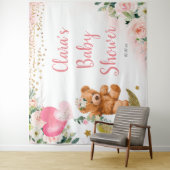 ピンクのクマのバルーン赤ちゃんシャワーサインのタペストリー タペストリー (インサイチュ)