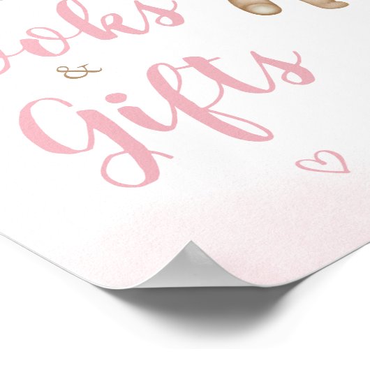 ピンクのクマのバルーン赤ちゃんシャワー本とギフト ポスター (角)