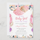 ピンクのクマの女の子は彼女の方法で、フローラの赤ちゃんシャワー 招待状 (正面)