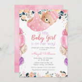 ピンクのクマの女の子は彼女の方法で、フローラの赤ちゃんシャワー 招待状 (正面/裏面)
