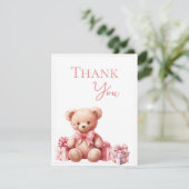 ピンクのクマの水の色ベビーシャワー サンキューカード (スタンド正面)