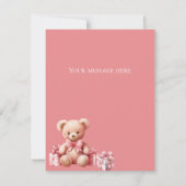 ピンクのクマの水の色ベビーシャワー サンキューカード (裏面)