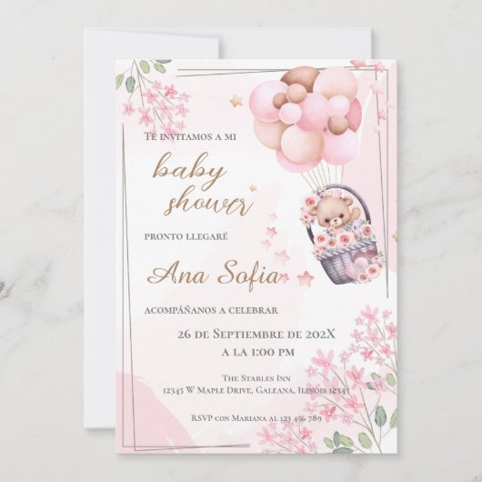 ピンクのクマの赤ちゃんシャワーの招待状 招待状 (正面)